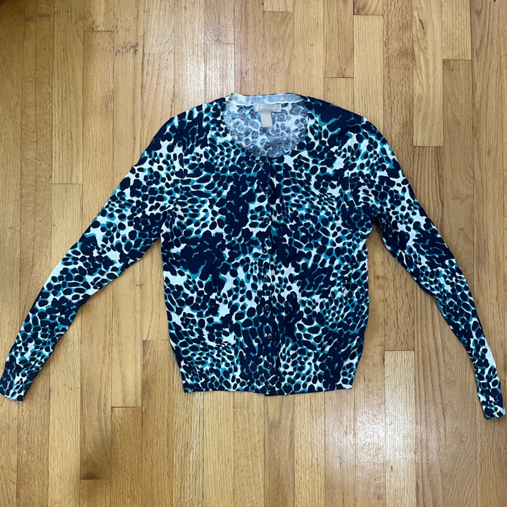 Banana Republic Blue and White Crew Neck Sweater